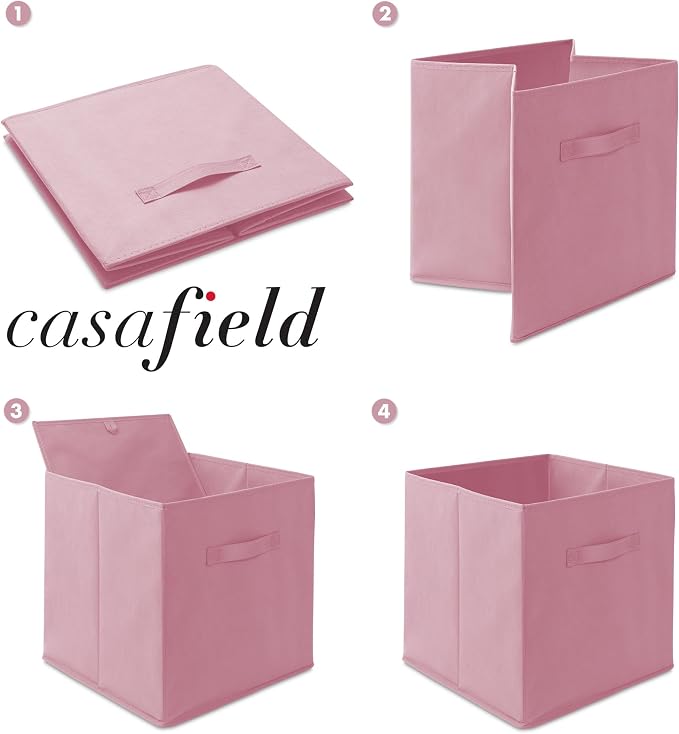 Casafield Set of 6 Collapsible Fabric Cube Storage Bins, Light Pink - 13" Foldable Cloth Baskets for Shelves, Cubby Organizers & More
