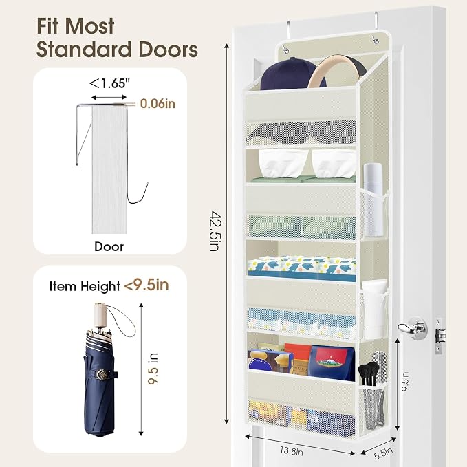 2 Pcs Over The Door Organizer Large Capacity Hanging Storage Room Organizer | 40 lb Capacity, Ultra-Sturdy, Foldable, Mesh Design with Clear Window, Space-Saving Organizer for Pantry, Nursery & Closet