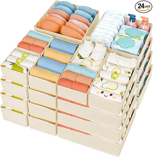 DIMJ Drawer Organizer Clothes, 24 Pack Dresser Organizer, Foldable Closet Organizers and Storage, Fabric Dresser Drawer Organizers, Drawer Dividers for Nursery, Baby Clothes, Underwears, Sock