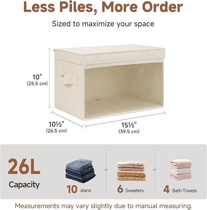 StorageWorks Fabric Storage Bins with Lids, Large Closet Storage Bins | Flip-Top Lid, Clear Window, Handles, Collapsible, for Clothes Blankets Books, Closet Box, Beige, 2-Pack