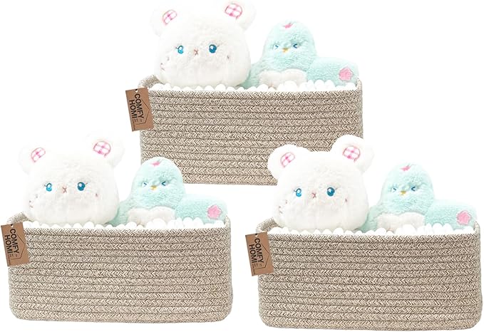 COMFY-HOMI 13" x 8.5" x 5.1" Storage Baskets for Organizing | Cotton Rope Woven Basket | Toy Storage Bin Box | Basket for Shelves, Closet Organizer Bin, Decorative Closet Shelf, 3 Pack