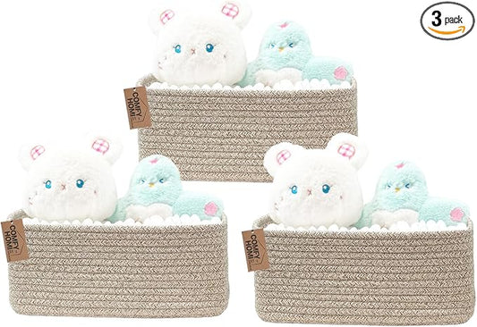 COMFY HOMI 11.5"x7.5"x4.7" Storage Baskets for Organizing | Cotton Rope Woven Basket | Toy Storage Bin Box | Basket for Shelves, Closet Organizer Bin, Decorative Closet Shelf, 3 Pack,