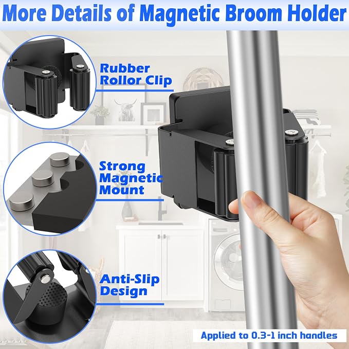 Strong Magnetic Mop Broom Holder, 2 Pack | Heavy Duty Magnetic Mop Hanger, For Refrigerators,Laundry Room Garage Kitchen Workshops