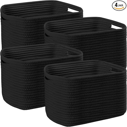 4 Pack Storage Baskets for Organizing, 11''Lx9''Wx8''H Woven Baskets for Storage Toys, Towels, Books, and Clothes, Cotton Rope Basket for Shelves with Handle