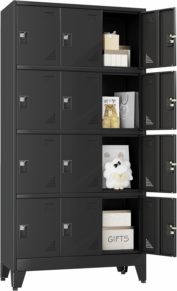 PAOFIN Metal Storage Lockers for Employees with Lock,Metal Storage Locker with 12 Doors for School Garage Office Gym Bedroom,Assembly Required,12 Door Black