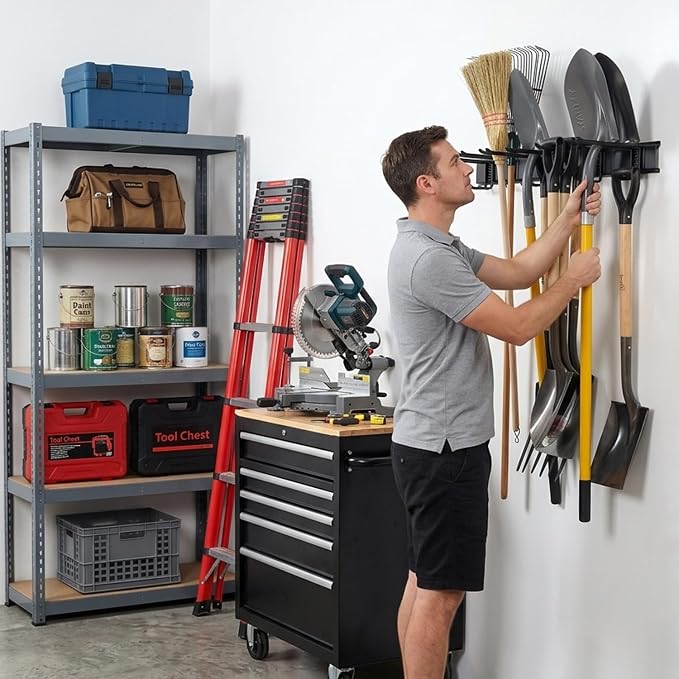 Aking Ace Garage Tool Organizer Wall Mount, 48-Inch Heavy Duty Garden Tool Rack for Shed, Holds 350lbs, Adjustable Storage Hanger for Shovel, Rake, and Power Tools