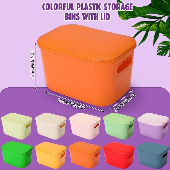 Thyle 12 Pack Richly Colorful Plastic Storage Bins with Lids 7 Quart Toy Storage Box Stackable Nestable Organizer Boxes with Handle and Labels for Classroom Shelf Bedroom Desktop Toys School Supplies
