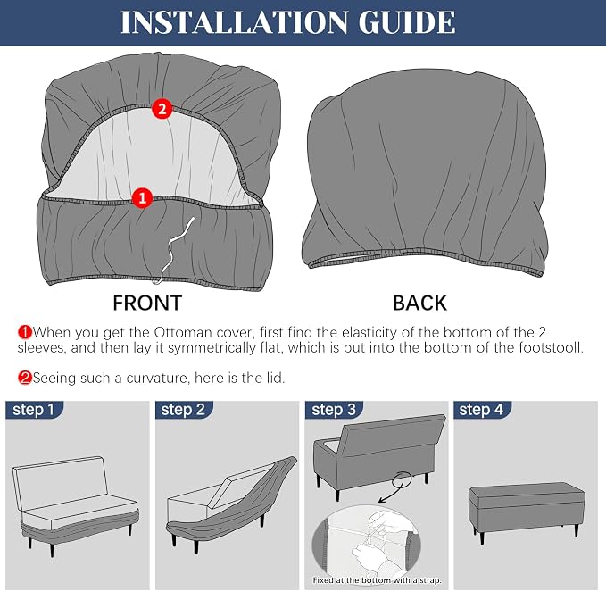 FUANGUI Ottoman Cover Slipcovers Rectangular Folding Stretch | Storage Bench Footrest Sofa Stool Covers Footstool Protector with Elastic Bottom, Removable Washable,Medium