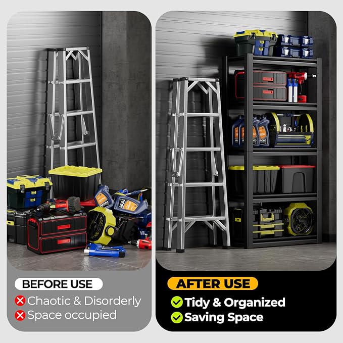 Auto Dynasty 5-Tier 72" H Garage Shelving, Heavy Duty Adjustable Metal Rack | 72"H x 35"W X16"D, 3000Lbs Capacity, 5 Adjustable Shelves, Metal Utility Rack for Pantry Kitchen & Warehouse, Black