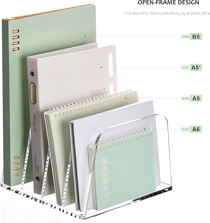 YUXUN Desk File Organizer Upright Clear Acrylic Desktop Organizer File Sorter Office Organization File Holder 4-Section Bookshelf for Home, Office & Classroom
