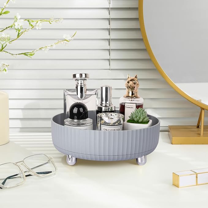 360 Rotating Makeup Perfume Organizer Skincare Tray, Small Grey | 360 Degree Spinning Lazy Susan Organizer Lotion Cosmetics Storage for Dresser, Vanity, Bathroom Countertop