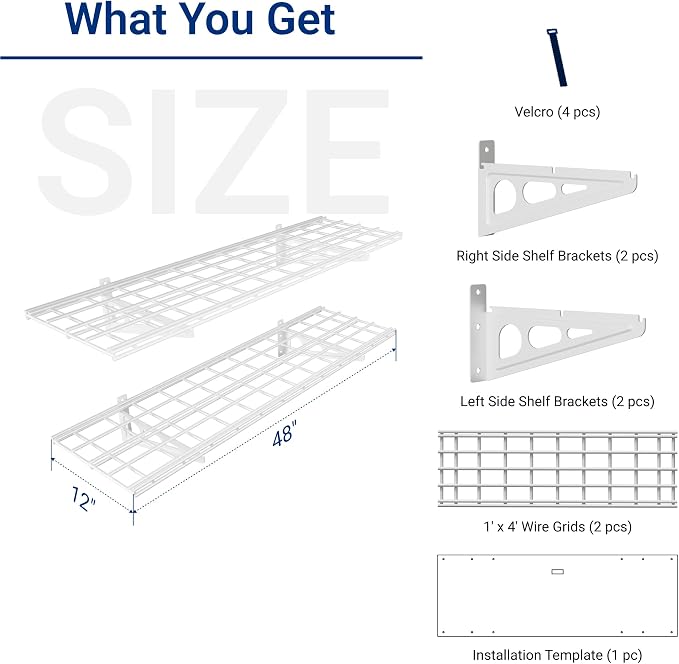 FLEXIMOUNTS 2-Pack 1x4ft 12-inch-by-48-inch Wall Shelf Garage Storage Rack Wall Mounted Floating Shelves, 450 lbs Load Capacity, White, Classic Series
