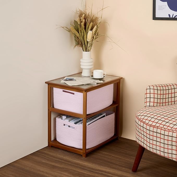 MiniArk Large Storage Baskets for Shelves, 17 x 13 x 7.5” Closet Organizers Bins for Clothes Blanket Towels, Baby Nursery, Toy Baskets Box, Woven Rope Baskets, 2 Packs Light Pink