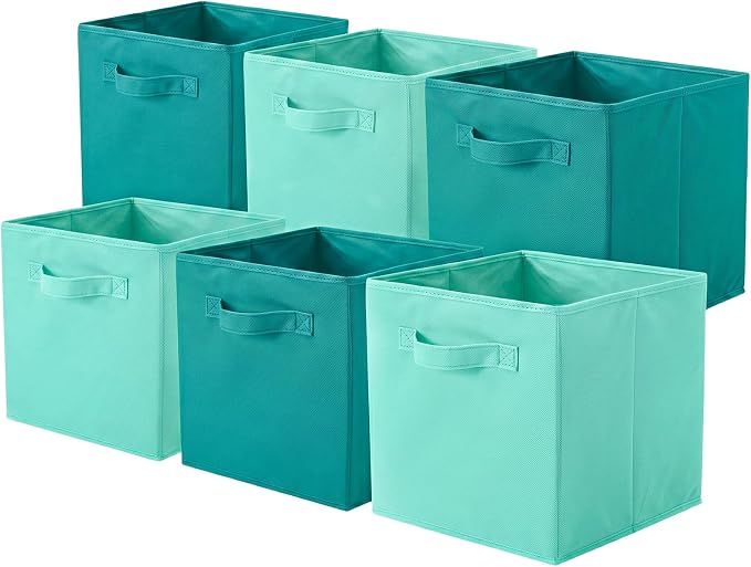ShellKingdom Storage Bins, Foldable Fabric Storage Cubes And Cloth Storage | Storage Organizer For Closet And Toys, 10.5x10.5x11 INCH, 6 Pack (Mint Green+Forest Green)