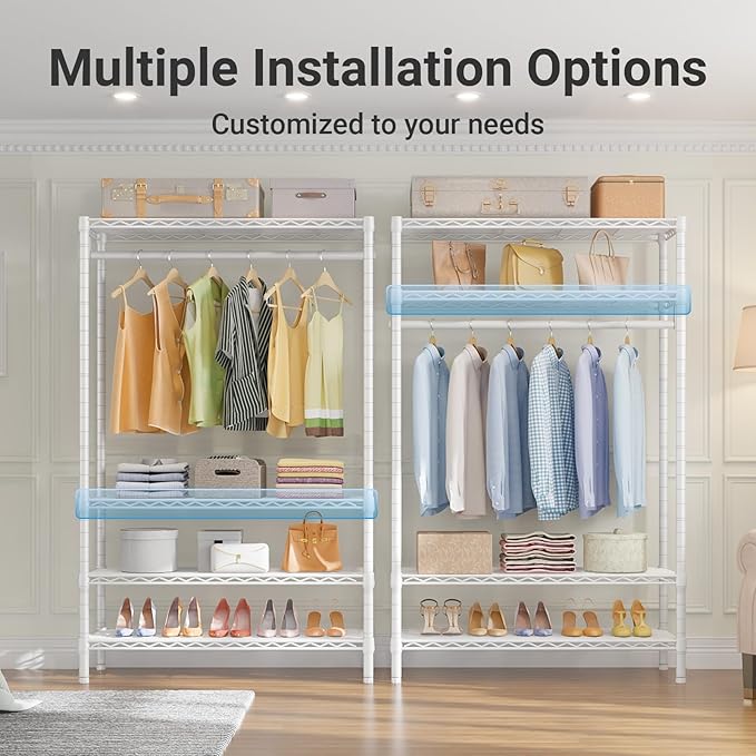 VIPEK V1 4-Tier Clothes Rack with Hanging Rod, Freestanding Closet, White | Freestanding Closet Clothing Rack with 4 Adjustable Shelves for Bedroom/Closet/Laundry Rooms, Heavy Duty Max Load 500 LBS