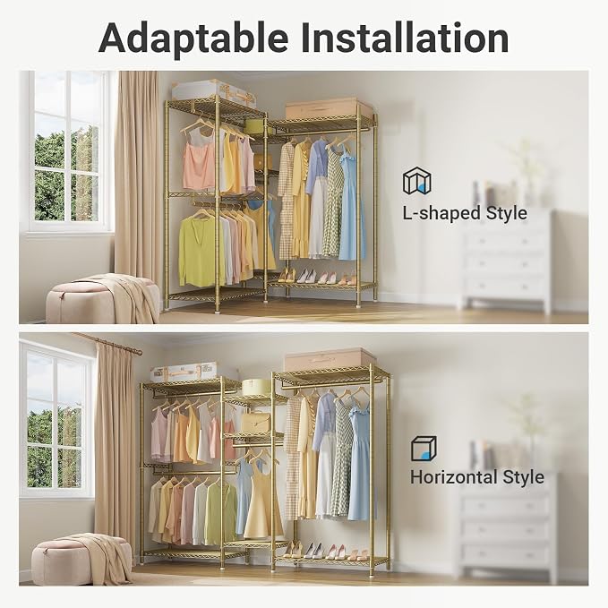 VIPEK Classic V6 Wire Garment Rack, Dynamic Closet System Adjustable | Gold Heavy Duty Metal Freestanding Clothing Rack 850lbs Capacity, 6FT Wide Closet Organizer System for Bedroom