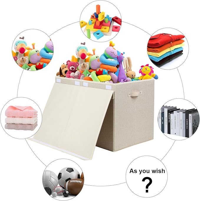 122L Large Toy Box Chest Storage with Lid, Collapsible Kids Toy Storage | Toy Chest with with Removable Divider for Kids, Boys, Girls, Nursery, Living Room, Bedroom, 26"x17" x17" (Linen Beige)