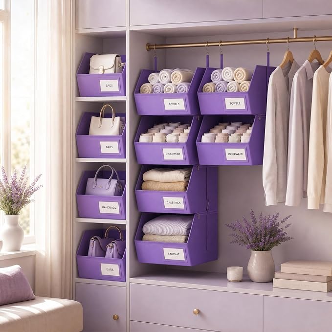Hanging Closet Organizer, Detachable Hanging Storage Shelves | Reinforced Side Panels, Dorm Closet Organizer, RV Closet Organizers and Storage, Organizer for Clothes, Sweaters,Socks Purple