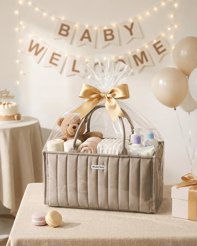 Blissful Diary Baby Diaper Caddy Organizer, Stylish Storage Basket for Newborn Essentials and Diaper Station, Gift for Baby Shower and Registry Must-Have, Mocha Brown