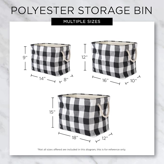 DII, Collapsible Variegated Polyester Storage Bin with Cotton Handles Small Black