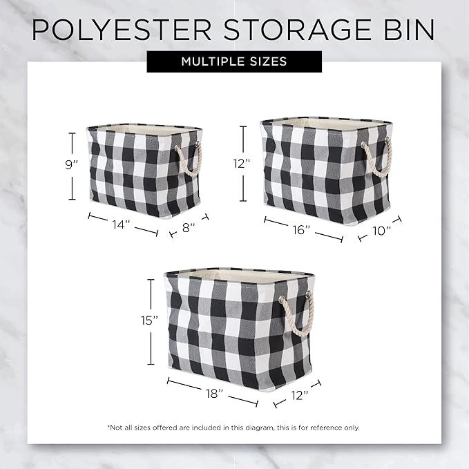 DII Collapsible Variegated Polyester Storage Bin, Large, Black