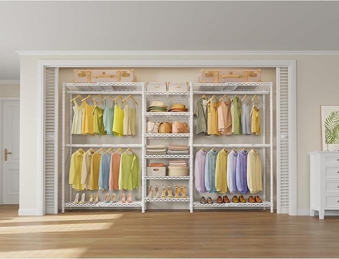 VIPEK X3 Plus Large Expandable Closet Rack Wardrobe Closet Organizer White | Freestanding Clothes Racks with Adjustable Shelves and Hanger Rods from 5'10" to 8'8", Large Modular Closet Systems 1360LBS