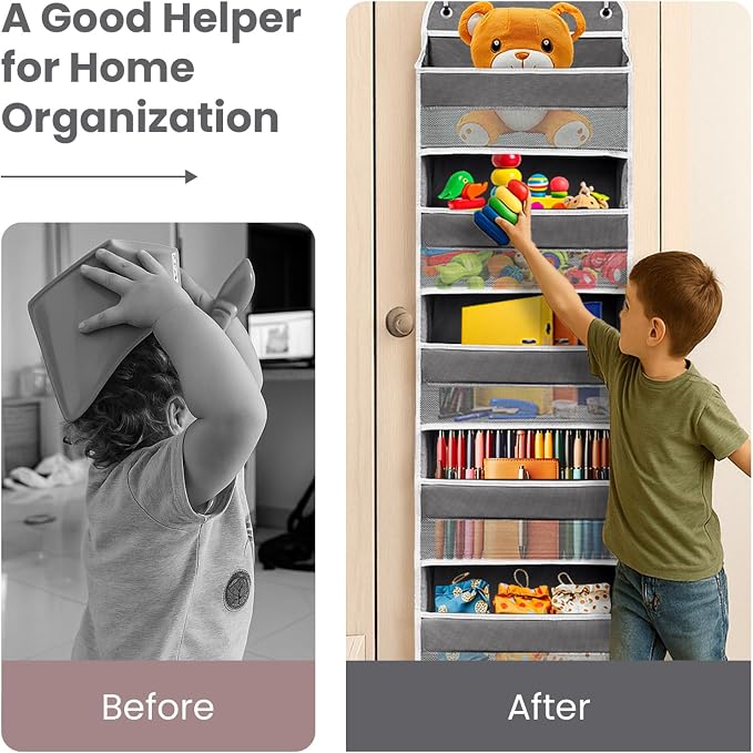 Over the Door Organizer with 10 Side Mesh Pockets,6 Shelf | 4 Shelf Capacity Hanging Behind the Door Kitchen Organizers&Storage Suitable for Storing Toys, Shoes, Towels, Dark Grey