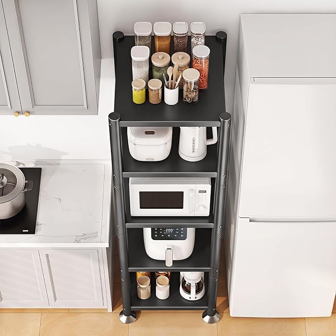 PXRACK 5-Tier Kitchen Storage Shelves, Adjustable Metal Shelves for Storage Pantry Shelves with Rolling Wheels, Storage Rack Shelving Unit Organizer for Bedroom Laundry Closet
