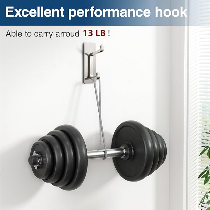 pickpiff 13LB Strong Stick-on Hooks for Coat & Towel, Brushed Nickel 6 Pack