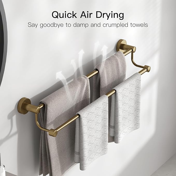 Double Towel Bar Bathroom Towel Rack Towel Rod Holder Antique Brass | Adjustable 16-26 In, Wall Mounted Towel Holder, Stainless Steel, Rustproof, Towel Bar Rod Hanger Hardware Accessories Hotel