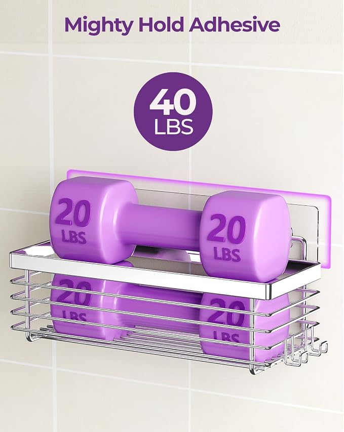 Shower Caddy Adhesive 3 Pack Stainless Steel Storage Organizers-Silver | No drilling wall mounted,rust-resistant,large capacity,quick drainage,easy to clean,suitable for bathrooms and kitchens