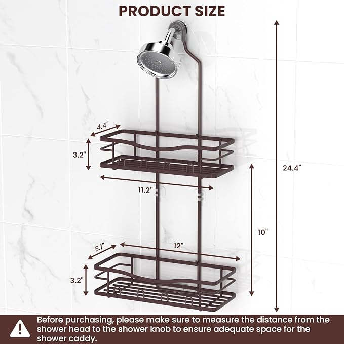 Rustproof Shower Caddy Hanging with Soap Holders for Bathroom, Bronze | Shower Organizer with Multi Hooks Toothbrush Holder, No Drilling, Anti-Swing, Storage for Shampoo Conditioner Body Wash