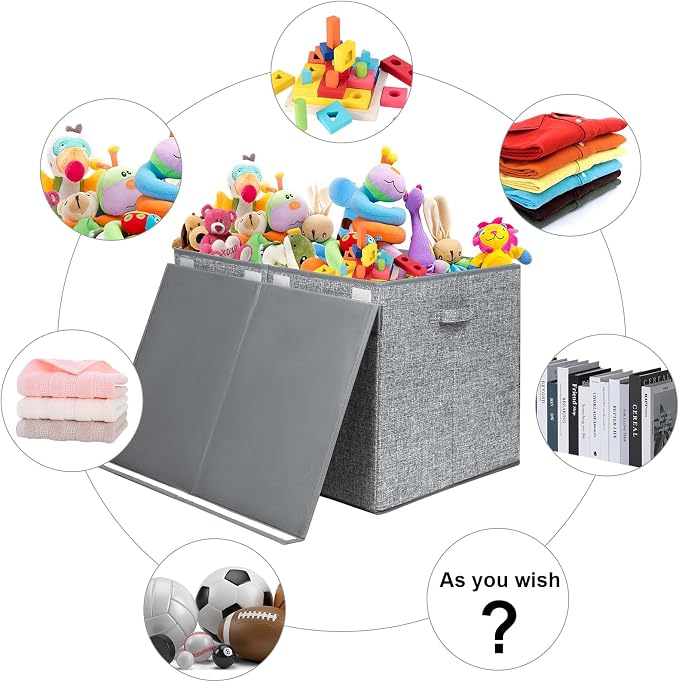 122L Large Toy Box Chest Storage with Lid, Collapsible Kid Toy Storage | Toy Chest with with Removable Divider for Kids, Boys, Girls, Nursery, Living Room, Bedroom, 26"x17" x17" (Linen Gray)