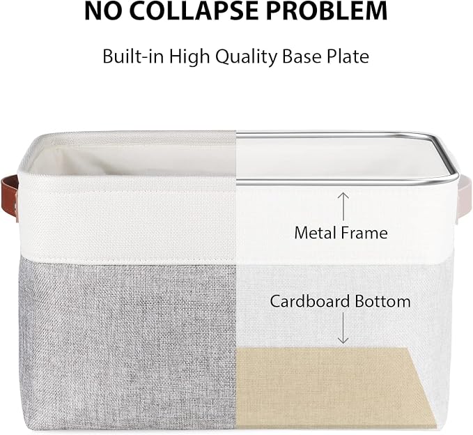 Univivi Fabric Storage Baskets for Shelves,15X10.5X9.5 Inch,Gray,4 Pack | Large Capacity,Metal Frame,Hard Cardboard Bottom,Foldable,Linen Closet Baskets with PU Handles