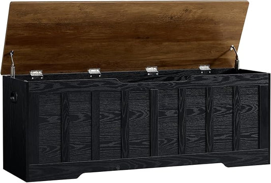 VANKILEY 51.2" Storage Chest Extra Large,Wooden Storage Bench,Black+Brown | Chest with 2 Safety Hinges, 51.2*15.7*19.1inches, Wooden Trunk for Bedroom, Livingroom,Entryway,Easy Assembly.