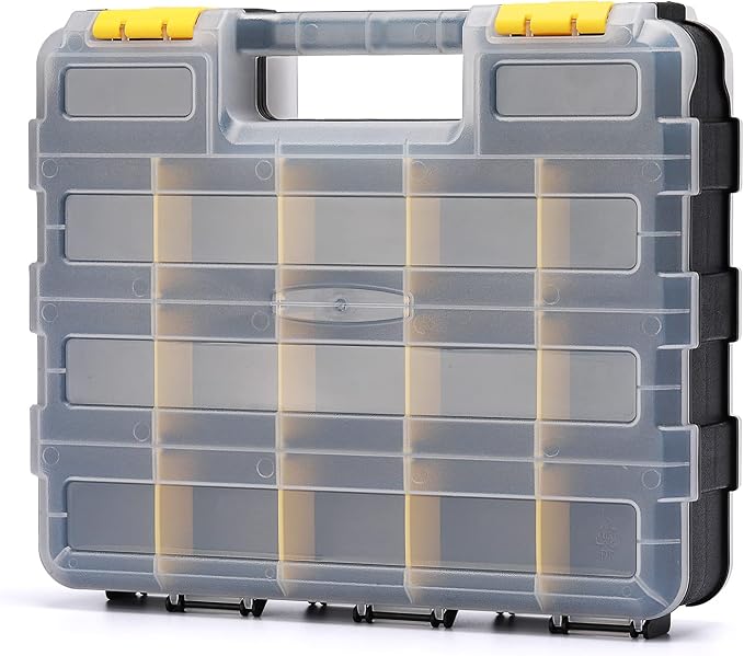 Mayouko Double Side Tools Organizer, Customizable Removable Plastic Dividers, Hardware Box Storage, Small Parts Organizer, 34-Compartment, Black/Yellow