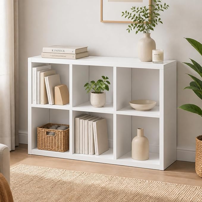 6-Cube Cubicle Bookshelf, Cube Bookcase with Open Back, Reversible Book Shelf, Cube Storage Organizer, 15 x 44 x 30, for Living Room, Home Office, White