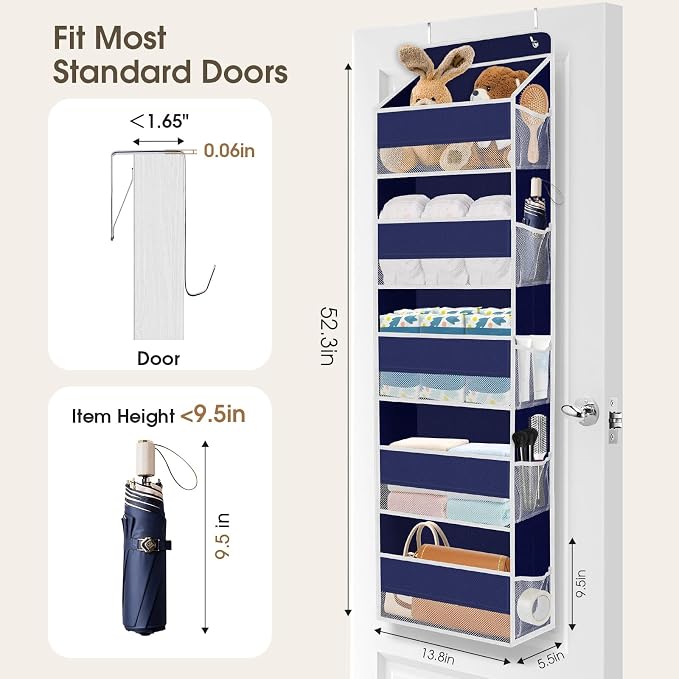 2 Pcs Over The Door Organizer Large Capacity Hanging Storage Room Organizer | 40 lb Capacity, Ultra-Sturdy, Foldable, Mesh Design with Clear Window, Space-Saving Organizer for Pantry, Nursery & Closet