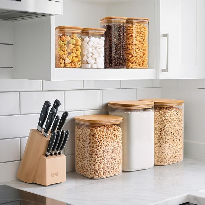 ComSaf Glass Storage Containers with Bamboo Lids 1.6/4.6 Qt 2 Pack | Pantry Organization, Flour Sugar Coffee Beans, Pasta Cereal Dry Food, Large Capacity, Cabinet Organization, Food Storage Jar