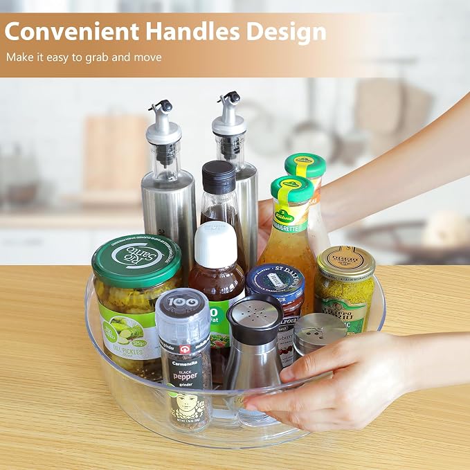 Guzon 3 Pack Lazy Susan Turntable, 11.5" Rotating Organizer with Handles | Pantry Organizers and Storage, Clear BPA-Free Spice Rack for Cabinet, Kitchen, Refrigerator, Table Top, Pantry, Countertop