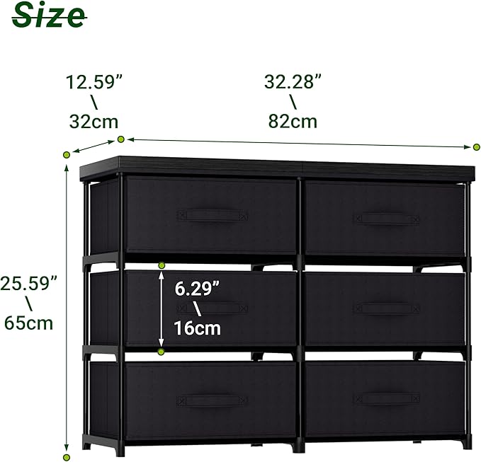 GcdPai Dresser with 6 Fabric Drawer(16cm Height) Leather Desktop Sturdy Metal Plastic Support Tube Cube Storage Cabinet for Bedroom Organization Dorm Front Hall Entryway