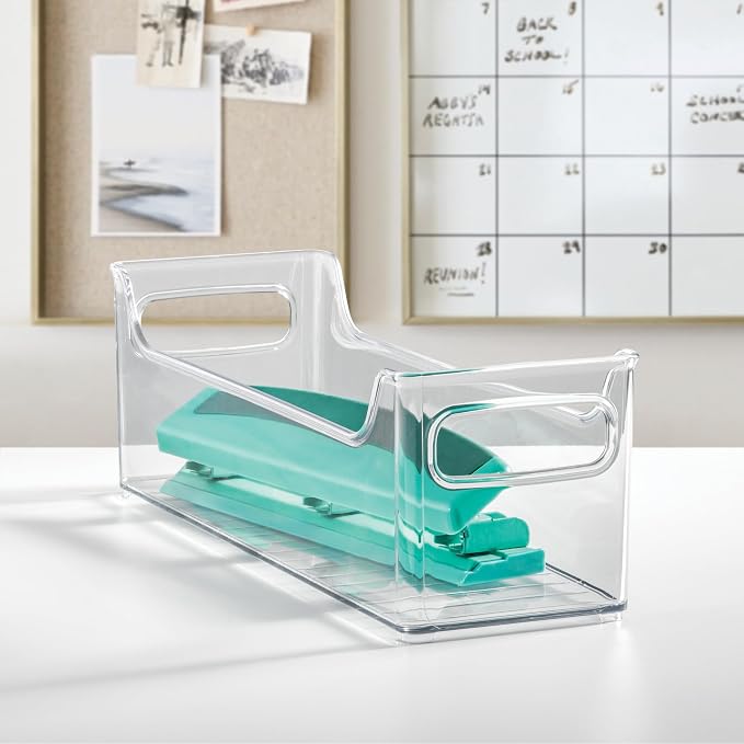 iDesign Stackable Plastic Pantry Bin with Handles, Set of 2, Clear | For Cabinets or Fridge, Made in USA