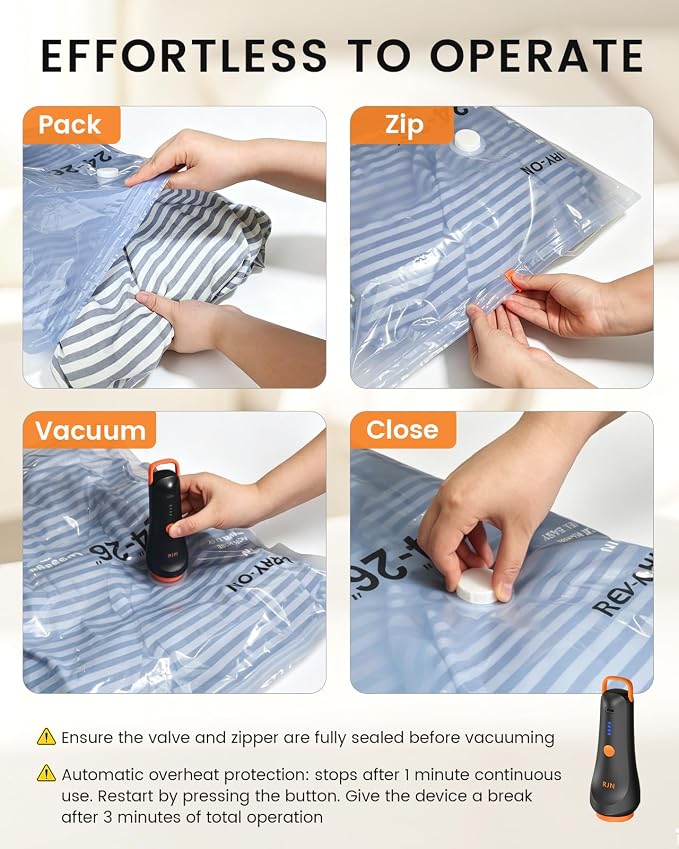 RJN Vacuum Storage Bags with Rechargeable Cordless Air Pump, 14 Combo | Compression Bags for Travel, Space Saver Vacuum Seal Bags for Clothing, Blankets, Comforters, Pillows, Travel Luggage