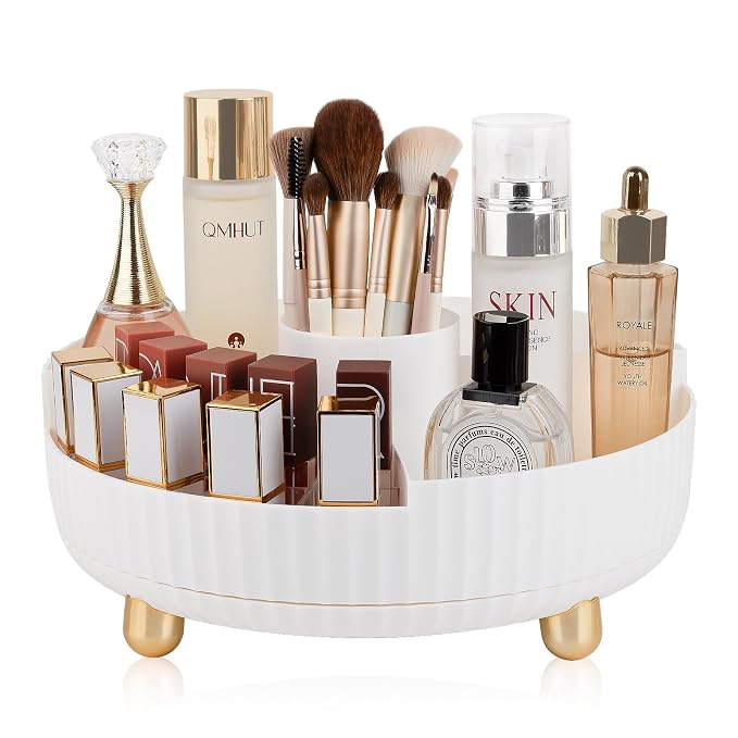 360 Rotating Makeup Perfume Organizer Skincare with Divider, Large White | 360 Degree Spinning Lazy Susan Organizer Lotion Cosmetics Storage for Dresser, Vanity, Bathroom Countertop