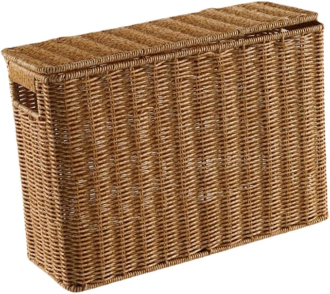 Generic Narrow and Tall Storage Box Woven Storage Basket with Lid Lightweight Decorative Storage Bin with Handle for Bedroom Clothing, S