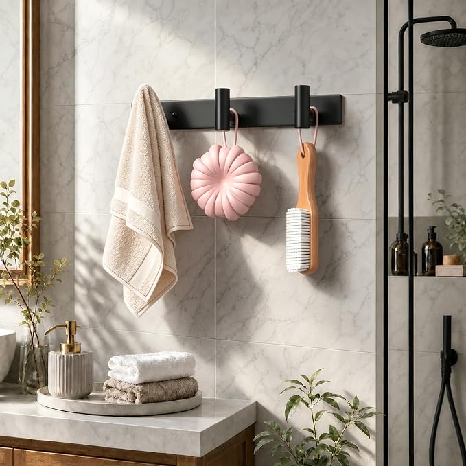 Wall Mounted Coat Rack-3 Hooks, Heavy Duty Stainless Steel Wall Hooks for Towel Coat Bag, Hat Rack Coat Hanger Coat Hooks Towel Racks for Bathroom Entryway Kitchen Hotel Office (Black, 1 Pack)