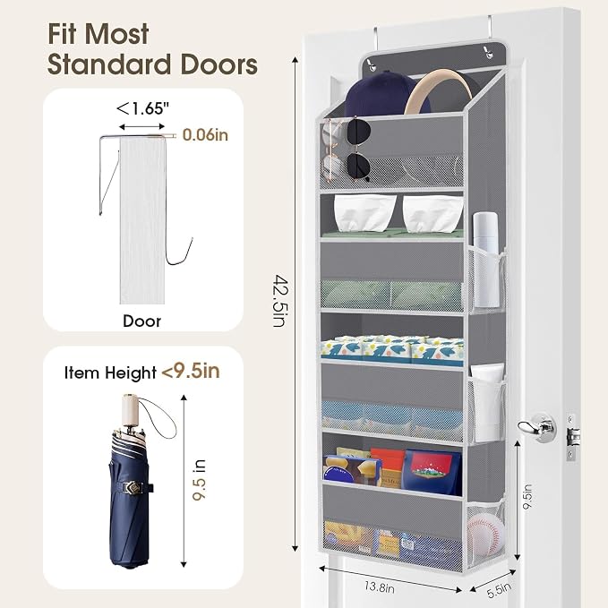 SpaceHacks 1 Pack Over The Door Organizer Hanging Storage Room Organizer | 40 lb Capacity, Ultra-Sturdy, Foldable, Mesh Design with Clear Window, Space-Saving Organizer for Pantry, Nursery & Closet
