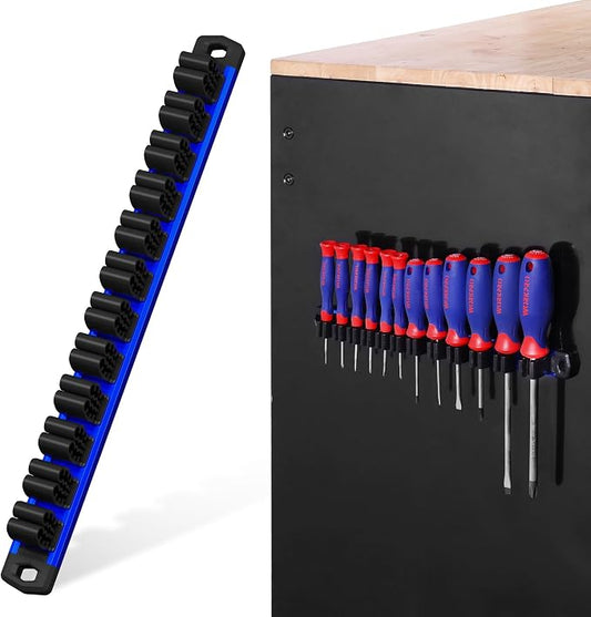 WORKPRO Magnetic Screwdriver and Wrench Organizer Set, 12-Slot Tool Holder | Aluminum Rail, Magnetic Force, Flexible High-Tension Tool Clips, For Tool Box Drawer & Wall-Mount Storage