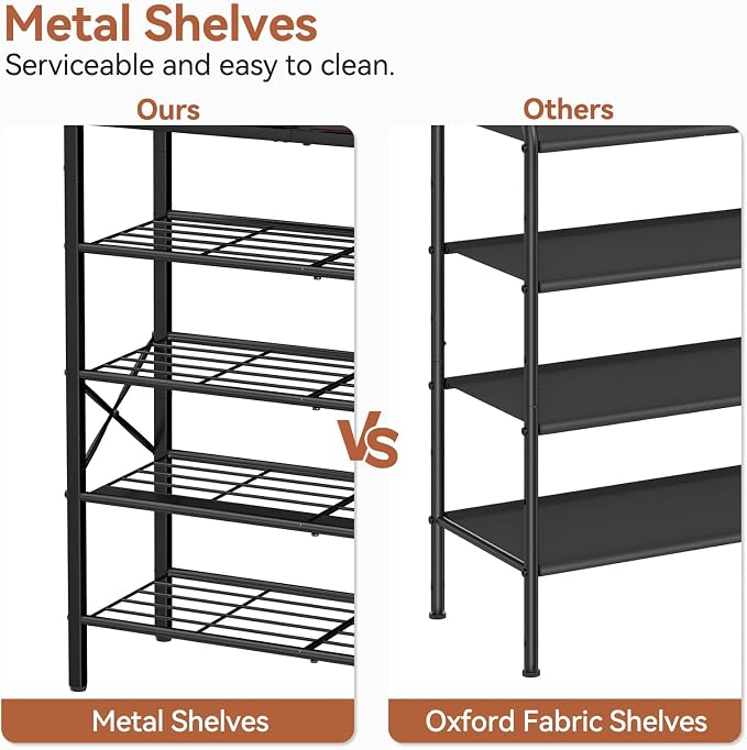 5 Tier Shoe Rack with 2 Drawers, 16-20 Pairs Dark Brown | Holds 16-20 pairs. 2 drawers for socks/keys. Removable layer for boots. Anti-tip kit included. Quick assembly.