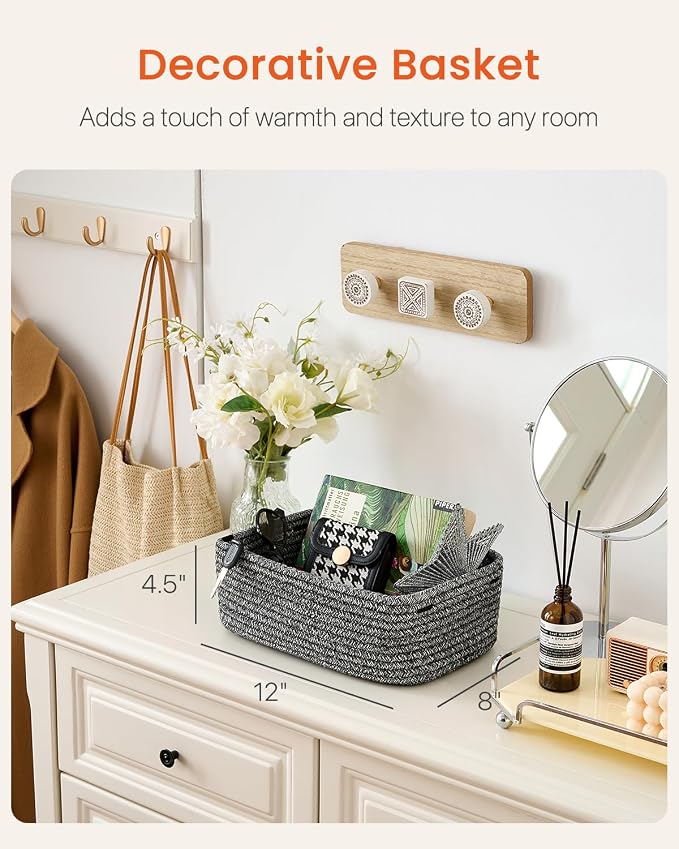 KALLAX Small Woven Storage Basket for Organizing, 12 x 8 x 4.5 inch, 3 Pack | Shelf baskets for closet organization, toy storage and home decor, Perfect as empty gift baskets for holidays, Mixed Black